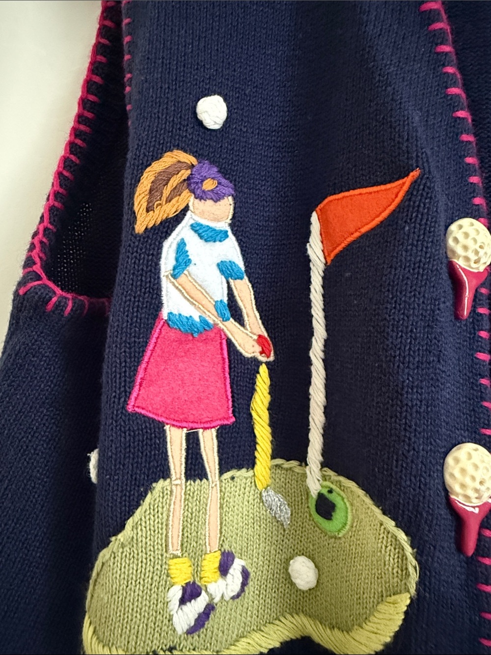 BellePonte Navy Golf Themed Embroidered Vest with Pink Trim Sz M - Picture 2 of 9